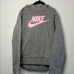 Nike Kids Heather Gray Hoodie‎ Sweatshirt with Light Pink Logo Girls Size Medium